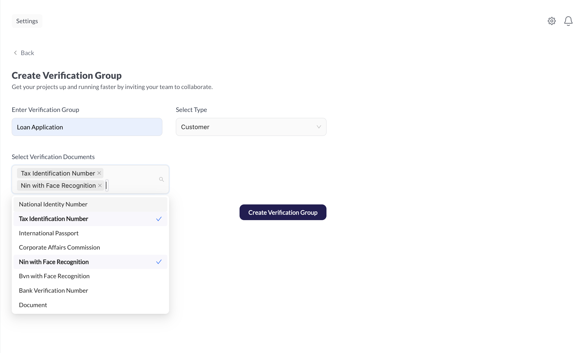 Add Verification Group Form