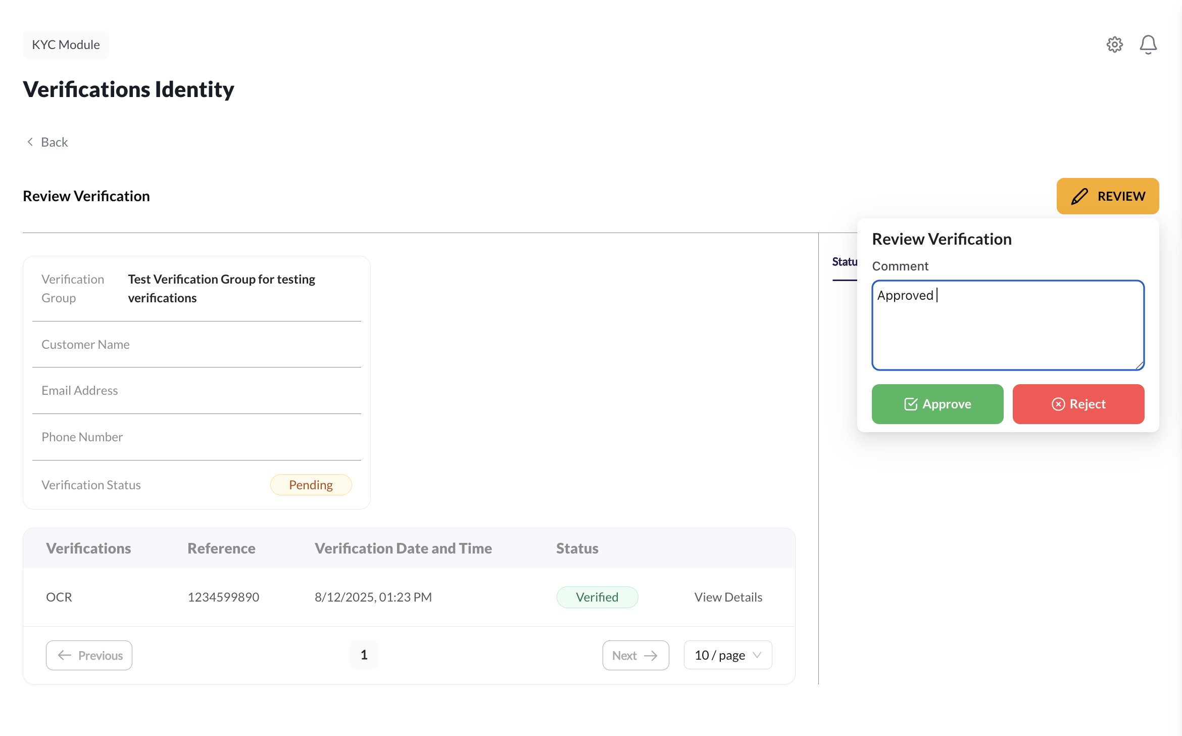 Verification Details View