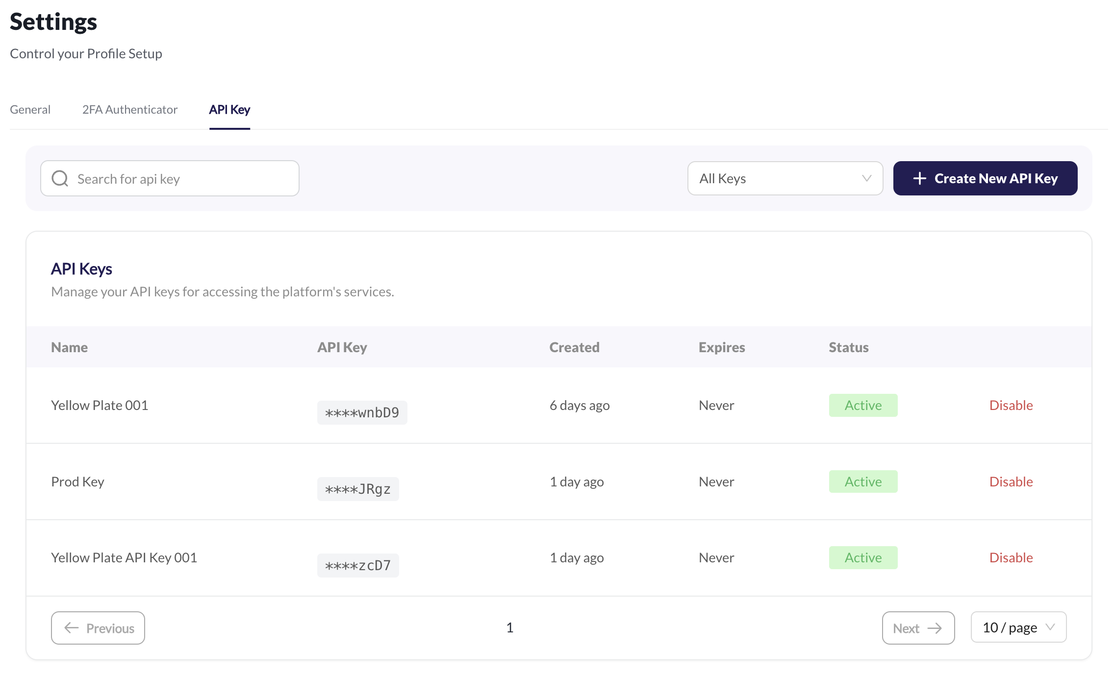 API Key Page